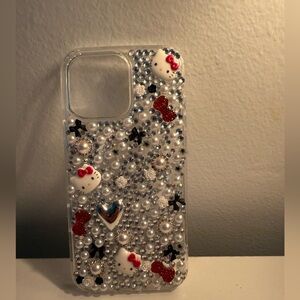 Cute Bejeweled Phone Case with Red and White Accents